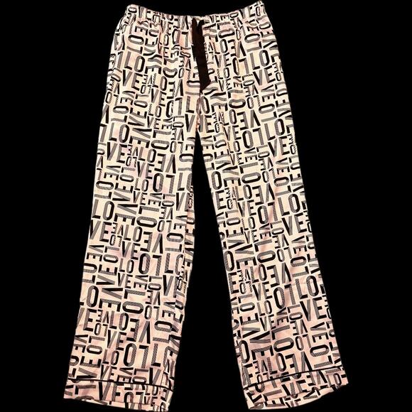 EUC Victoria’s Secret Light Pink Sating with Black Logo Sleep PJ Pants Size L - Picture 5 of 5